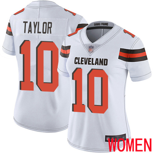 Cleveland Browns Taywan Taylor Women White Limited Jersey #10 NFL Football Road Vapor Untouchable->women nfl jersey->Women Jersey